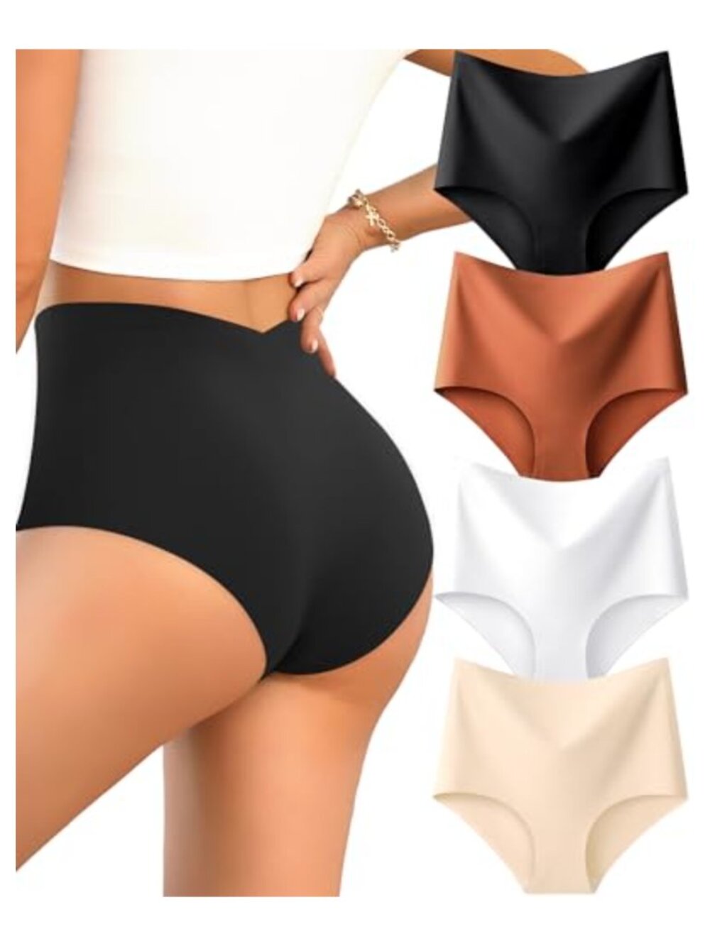 Seamless High Waisted Briefs Panties No Show Full Coverage Stretch